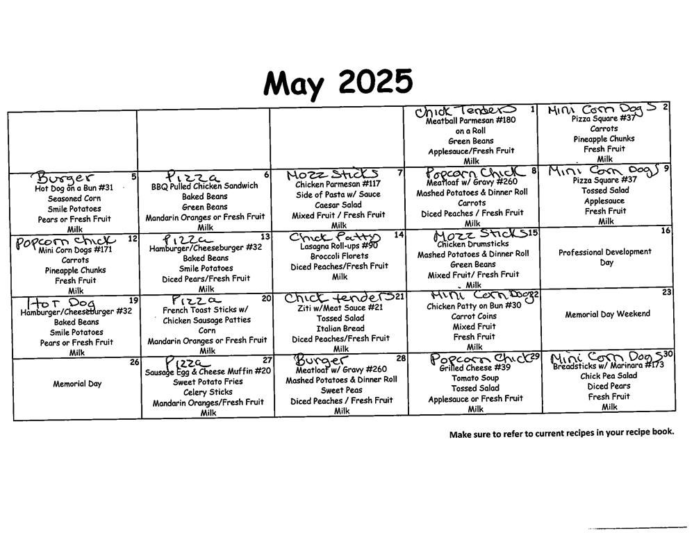  Lunch Menu for TIS